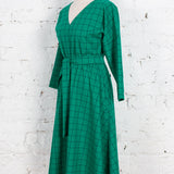 Rochie Pearl cu anchior din bumbac verde cu carouri
