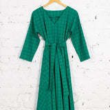 Rochie Pearl cu anchior din bumbac verde cu carouri