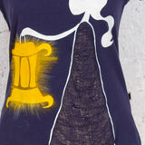Tricou pictat și deșirat "Lumière" bleumarin
