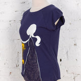 Tricou pictat și deșirat "Lumière" bleumarin