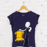 Tricou pictat și deșirat "Lumière" bleumarin