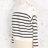 Pulover din tricot Amelia crem cu dungi