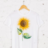 Tricou pictat Floarea Soarelui alb