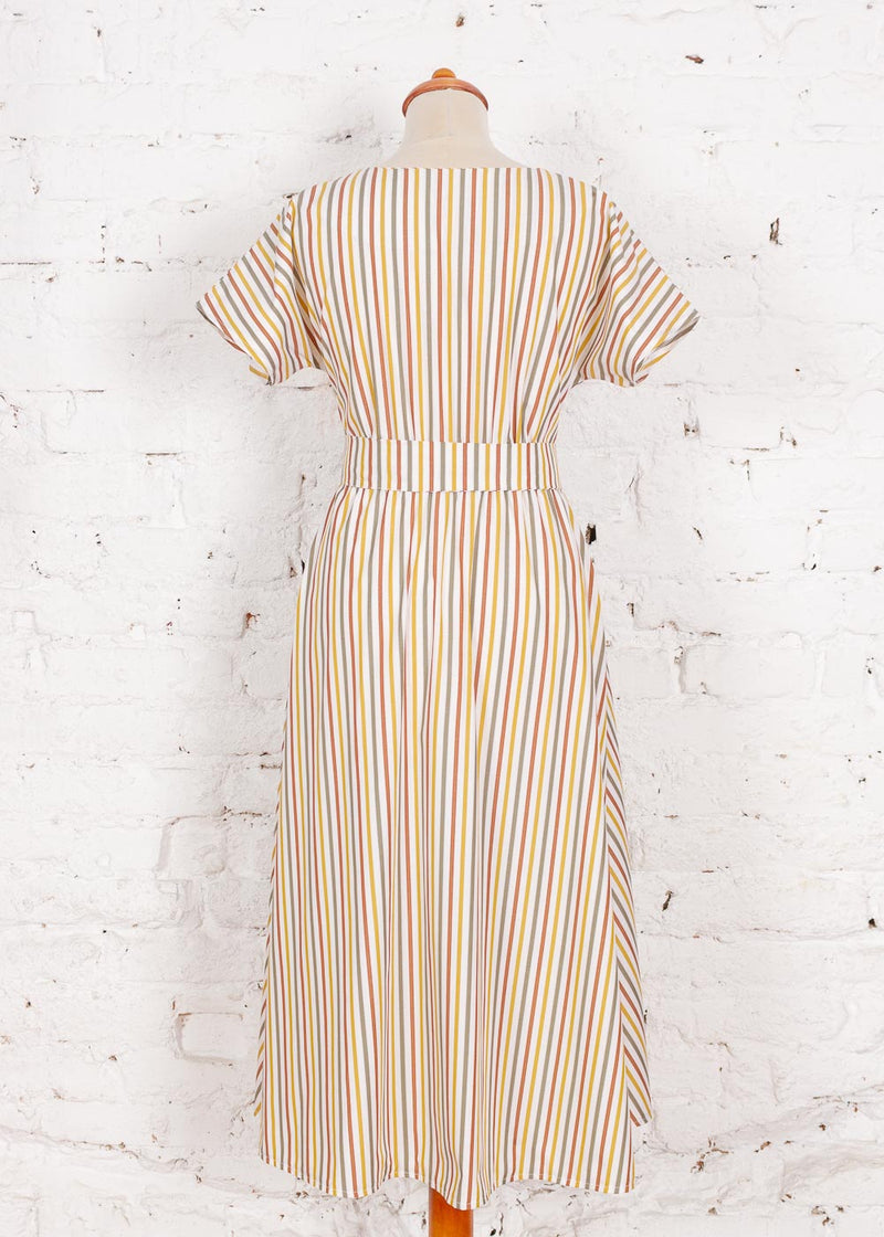 Rochie Pearl crem cu dungi multicolore