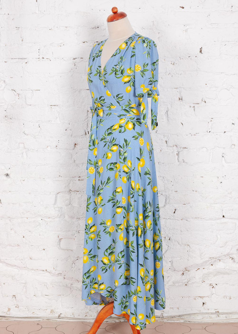 Rochie petrecuta lungă Faith bleu cu lămâi