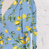 Rochie petrecuta lungă Faith bleu cu lămâi