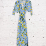 Rochie petrecuta lungă Faith bleu cu lămâi