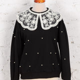 Bluză Elodie neagră cu guler din dantelă