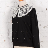 Bluză Elodie neagră cu guler din dantelă