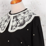 Bluză Elodie neagră cu guler din dantelă