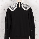 Bluză Elodie neagră cu guler din dantelă