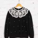 Bluză Elodie neagră cu guler din dantelă