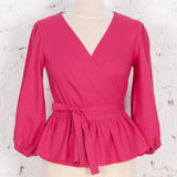 Bluză petrecută cu volan Juno din in fucsia