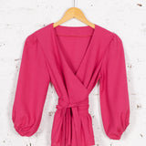 Bluză petrecută cu volan Juno din in fucsia