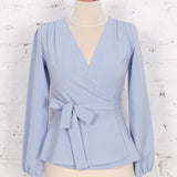 Bluză petrecută cu peplum Faith din bumbac bleu