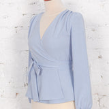 Bluză petrecută cu peplum Faith din bumbac bleu