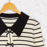 Cream-black Ribboned Stripes knitted blouse