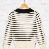 Cream-black Ribboned Stripes knitted blouse