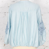 Cămașă cu broderie spartă Helena bleu