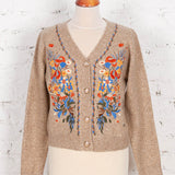 Cardigan tricotat cu broderie Elora bej