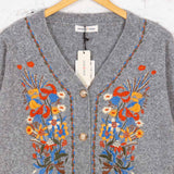 Cardigan tricotat cu broderie Elora gri