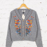 Cardigan tricotat cu broderie Elora gri