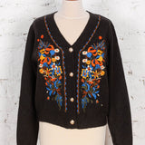 Cardigan tricotat cu broderie Elora negru