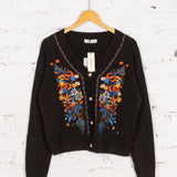 Cardigan tricotat cu broderie Elora negru