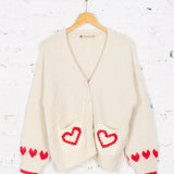 Cardigan tricotat Malec crem cu inimi