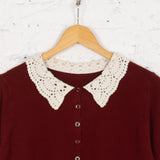 Cardigan din tricot cu guler din dantelă Miller vișiniu