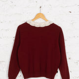 Cardigan din tricot cu guler din dantelă Miller vișiniu