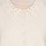 Cardigan din tricot cu guler din dantelă Miller crem