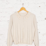 Cardigan din tricot cu guler din dantelă Miller crem