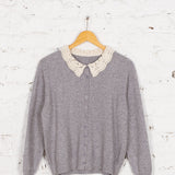 Cardigan din tricot cu guler din dantelă Miller gri