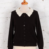 Cardigan din tricot cu guler din dantelă Miller negru