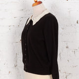 Cardigan din tricot cu guler din dantelă Miller negru