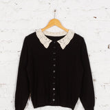 Cardigan din tricot cu guler din dantelă Miller negru
