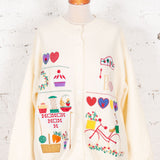 Cardigan tricotat Kiran crem cu broderie