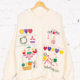 Cardigan tricotat Kiran crem cu broderie