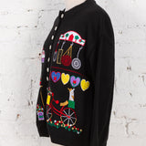 Cardigan tricotat Kiran negru cu broderie