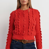 Red Inez Frilled Knitted Cardigan