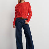 Red Inez Frilled Knitted Cardigan