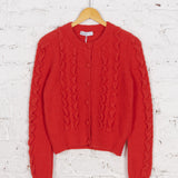 Red Inez Frilled Knitted Cardigan