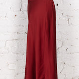 Fustă lungă pe bie Elina bordo satinat