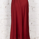 Fustă lungă pe bie Elina bordo satinat