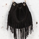 Geantă tip săculeț din piele întoarsă Leonie neagră