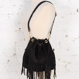 Geantă tip săculeț din piele întoarsă Leonie neagră