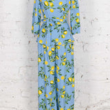 Pantaloni Betsy din vâscoză bleu cu lămâi