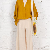 Pantaloni largi din in Remy crem