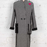 Pardesiu din lână cu detalii brute Roux alb-negru